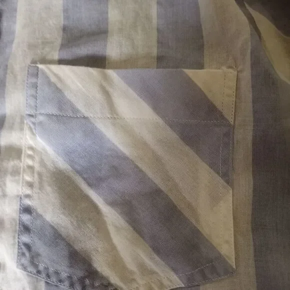 Eden & Olivia S Long Sleeve Top White & Blue Striped V Neck Button Tunic - Picture 3 of 10